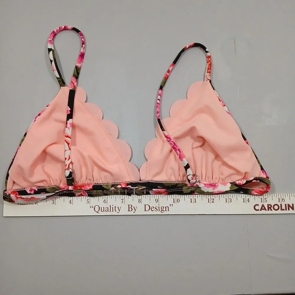 Women Bikini Top Tropical Vacation Black Red S/M 30